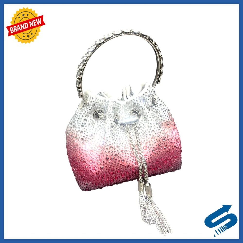 Crystal Handle Evening Clutch Satin Drawstring Bucket Bag Elegant Formal